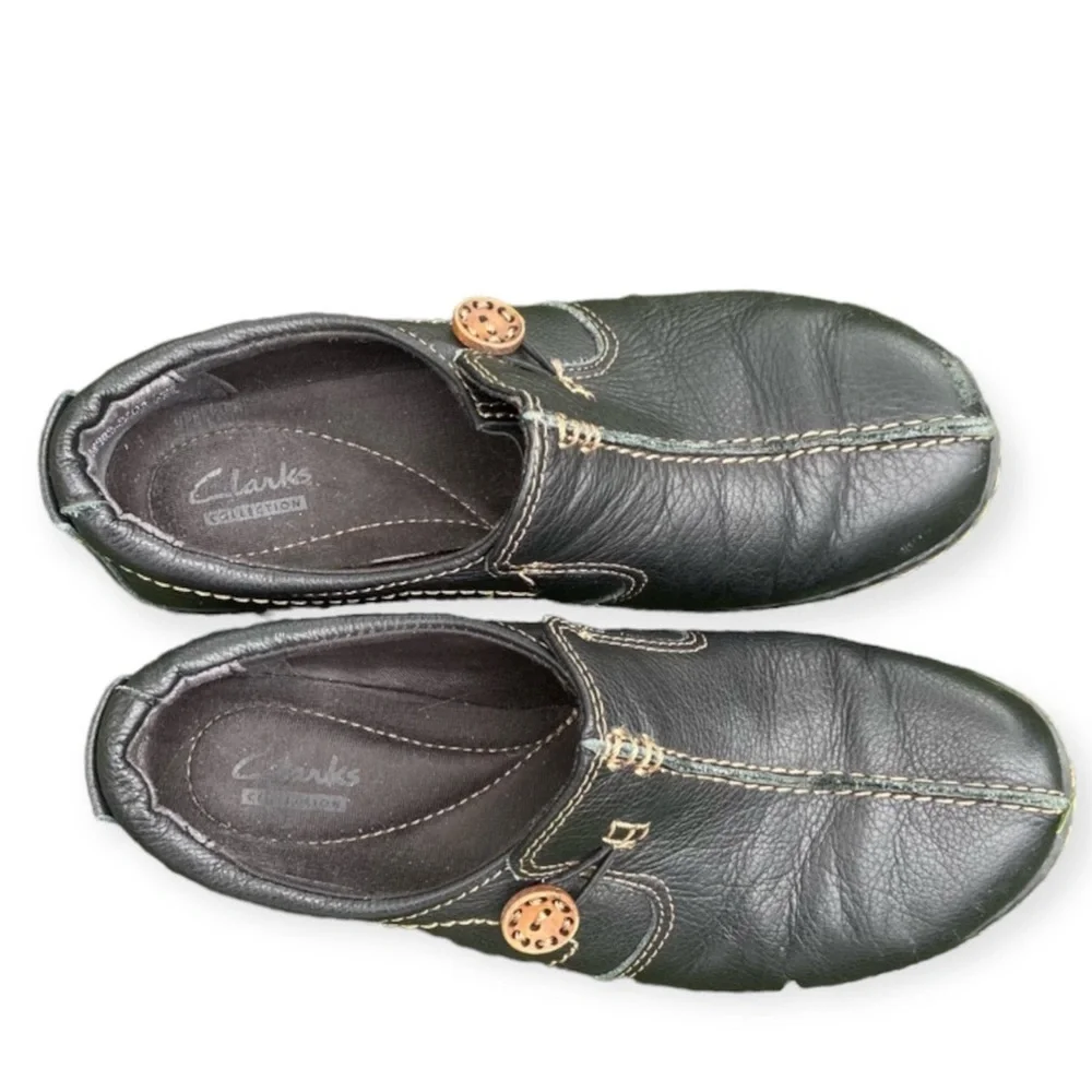 Clarks Shoes Women’s Size 6M Black Slip On Loafers Flats‎ Leather Uppers